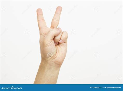 Man Hand Victory Sign Gesture On White Background Stock Image Image