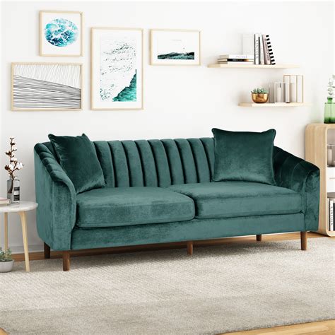 Noble House Orly Contemporary 3 Seater Velvet Sofa Teal