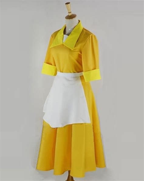 The Princess And The Frog Tiana Cosplay Costume Yellow Maid Work Dress