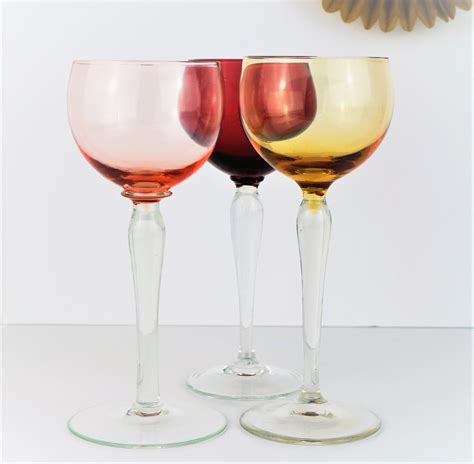 Vintage Coloured Wine Glasses Tall Stemmed Wine Glasses Etsy