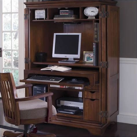Bowery hill small computer desk with hutch in milled cherry. How to Organize Your Computer Armoire | Cymax