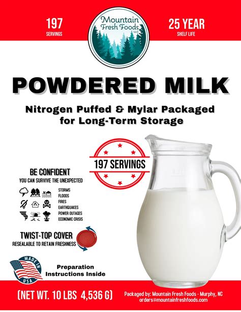 10 Lbs Non Fat Powdered Milk Packaged For Long Term Storage Mountain