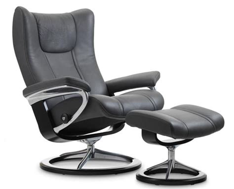 Stressless Wing Signature Chrome Base Paloma Sand Leather Recliner