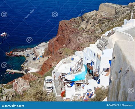 Santorini Sea View Of Romantic Terrace Stock Image Image Of Greek