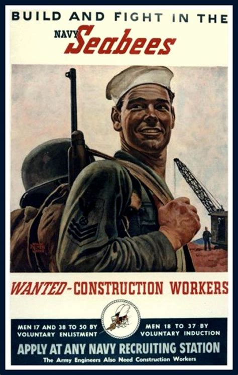 Us Navy Seabees Recruiting Ad Print 1940s Wwii Recruiting Poster