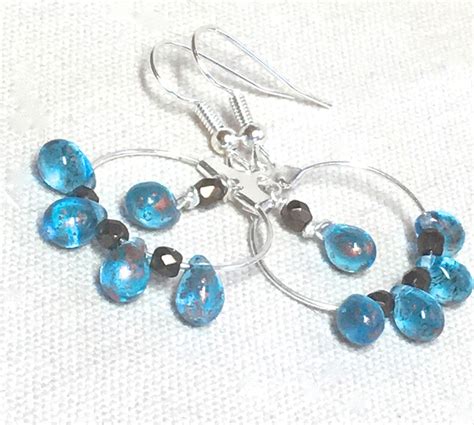 Blue Hoop Earrings Turquoise Czech Glass Bead Earrings Copper Etsy