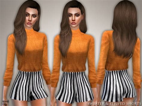 Sweater And Striped Shorts By Black Lily At Tsr Sims 4 Updates