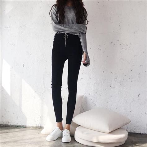 Itgirl Shop Front Zipper Ring Black Skinny Jeans Aesthetic Apparel Tumblr Clothes Black High