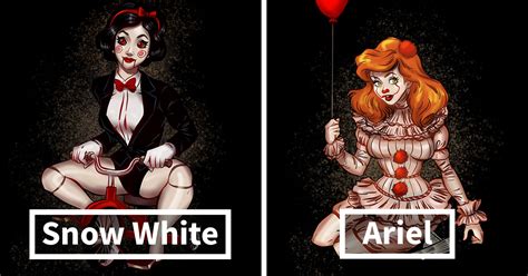 artist turns disney princesses into maniacs from horror stories