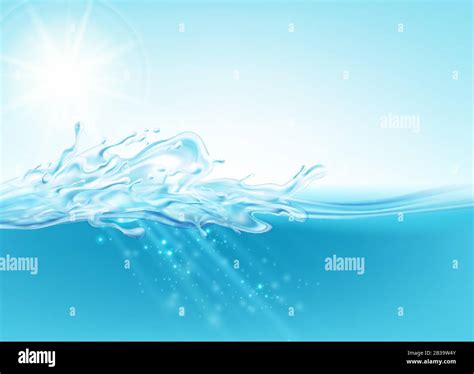 Water Stream Splashes Realistic Illustration On A Blue Sea Background