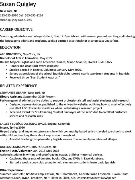 College Graduate Resume Example Template Muse Job Res