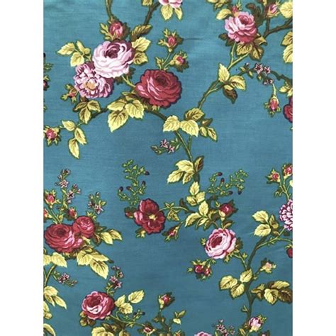Vintage Floral Rose Print Poly Cotton Fabric By The 5 Yard 10 Yard 15