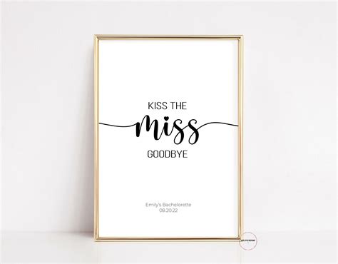 Editable Kiss The Miss Goodbye Personalised Guest Book Alternative. The