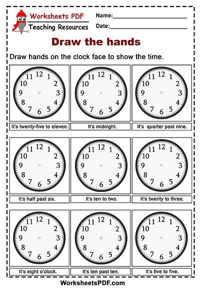 draw the hands on the clock worksheets pdf