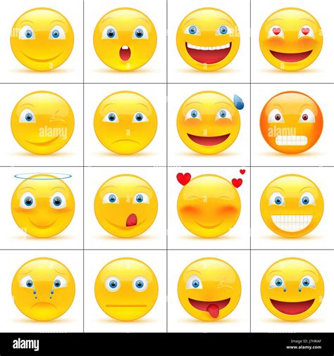 Set Of Emoticons Smiley Faces Icons Or Yellow Emoji With Different