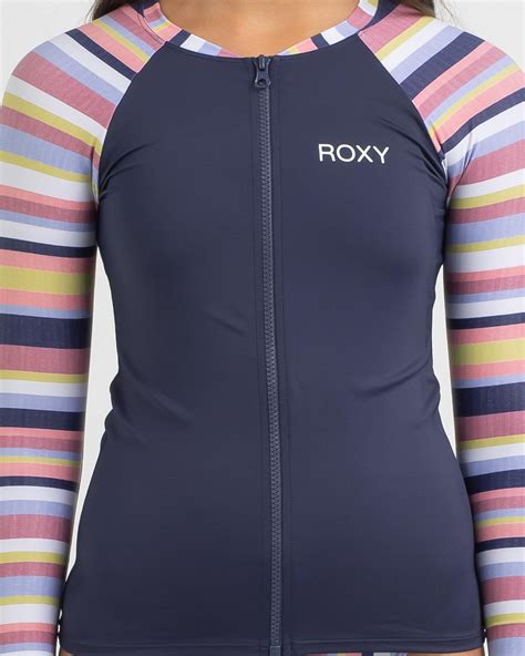 Shop Roxy Girls Lovely Shine Long Sleeve Zip Rash Vest In Heather Rose Fast Shipping And Easy