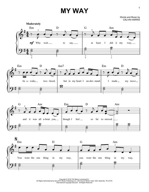 Calvin Harris My Way Sheet Music Notes Chords Score Download