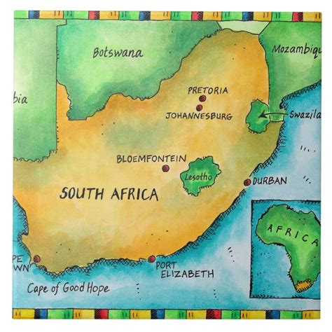 Map Of South Africa Ceramic Tile Zazzle South Africa Map South
