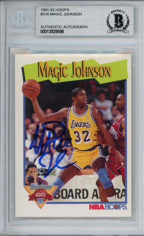 Magic Johnson Signed 1991 92 Hoops 316 Trading Card Beckett Slab