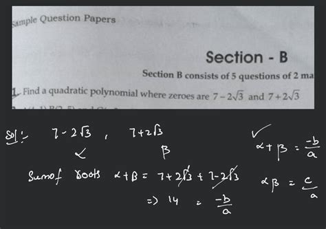 Section Bsection B Consists Of 5 Questions Of 2 Ma1 Find A Quadratic