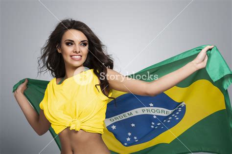 Happy Beautiful Brazilian Female Soccer Fan Royalty Free Stock Image Storyblocks
