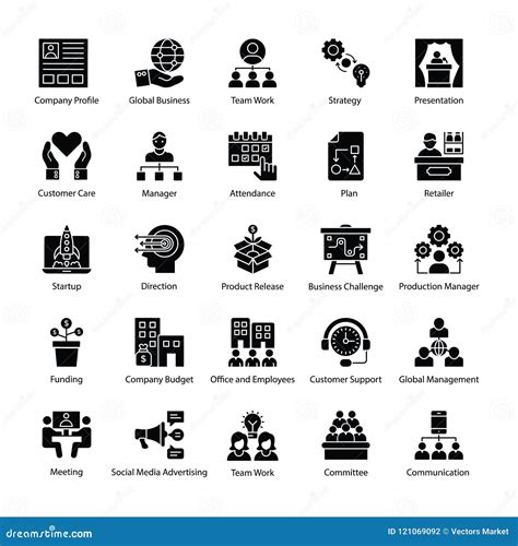 Glyph Icons Of Business Management Stock Illustration Illustration Of