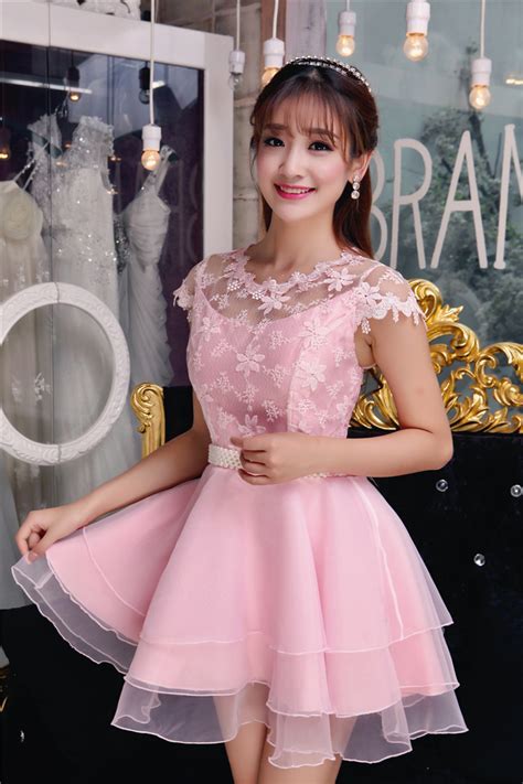 Korean Design Sweet Lace Patchwork Short Sleeve Sexy Short Party Dress Azk052713
