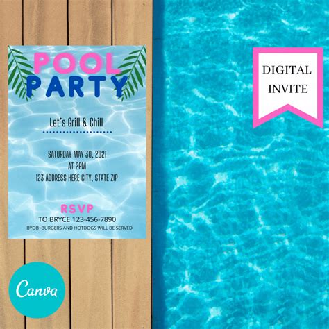 Template Ready To Edit How You Want Canva Poolparty Digitalinvitation Pool Party Invitations