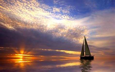 Wallpaper Sunlight Boat Sailing Ship Sunset Sea Reflection Sky
