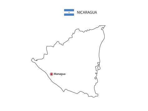 Hand Draw Thin Black Line Vector Of Nicaragua Map With Capital City
