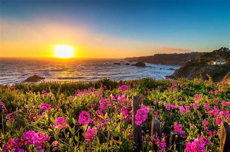 Sunrise Over California Coast Rocks Amazing Sun Ocean Sunset