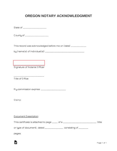 Free Oregon Notary Acknowledgment Form Word Pdf Eforms
