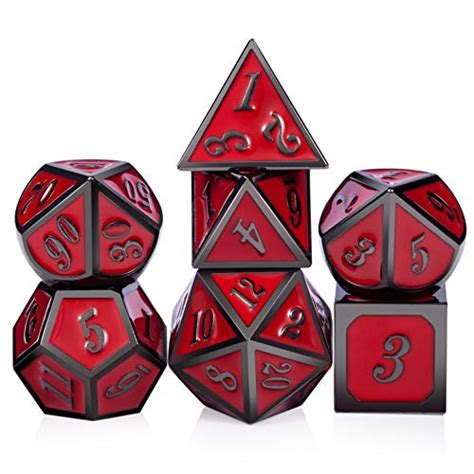 Red Dandd Game Dice7 Die Polyhedral Metal Dice With T Velvet Pouch