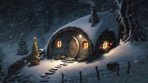 Cozy Hobbit House During The Christmas Holidays Winter Ambience