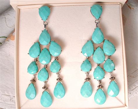 Siman Tu Haute Couture Turquoise Chandelier Earrings Natural Etsy