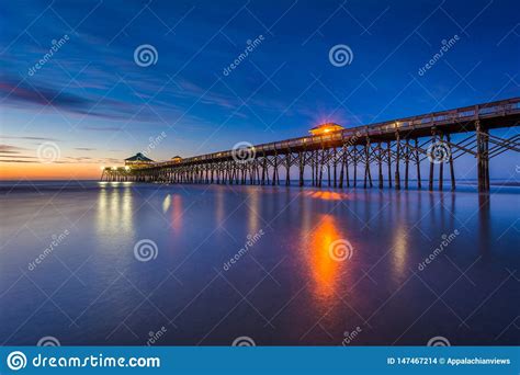 The Pier At Dawn In Folly Beach South Carolina Stock Photo Image Of