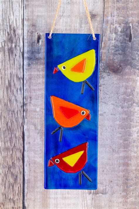 Bird Sun Catcher Fused Glass Panel Bird Lover Garden Art Wall Etsy Uk
