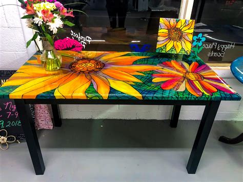 Colorful Wood Table Refinished Kitchen Table Handpainted Etsy Hand Painted Table