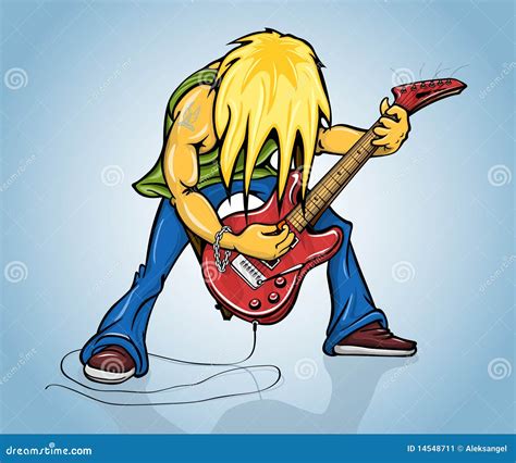 Rock Guitarist Breaks His Guitar On Stage Cartoon Vector