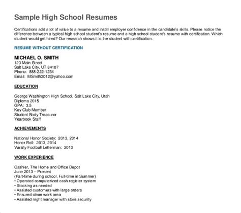 Examples Of Resumes For High School Graduates High School Resume Tips