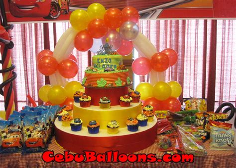 Kisco car themed bar mitzvah. Cars (Lightning McQueen) Balloon Decoration Setup at ...
