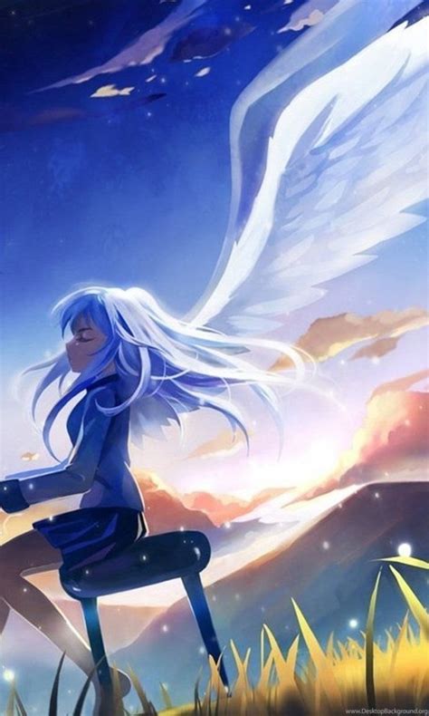 Anime Girl Angel White Hair Play Piano Wallpapers Desktop Background