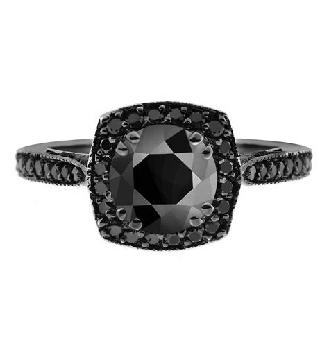 192 Carat Natural Fancy Black Diamonds Engagement Ring 14k Black Gold