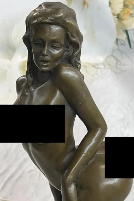 BRONZE EROTIC SCULPTURE Nude Art Nude Statue Signed Deco Marble