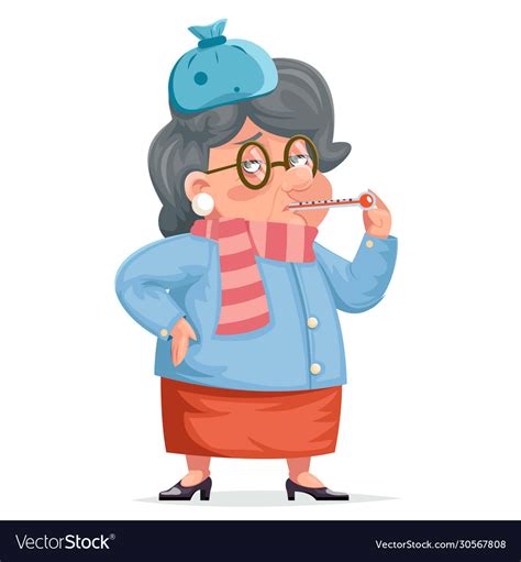 Sick Grandmother Flu Woman Granny Character Adult Vector Image