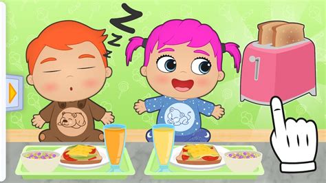 Dibujos animados vector ilustración para el sitio web, publicidad, cartel, folleto. BEBES ALEX Y LILY Aprende a hacer el desayuno 🥐 Dibujos ...