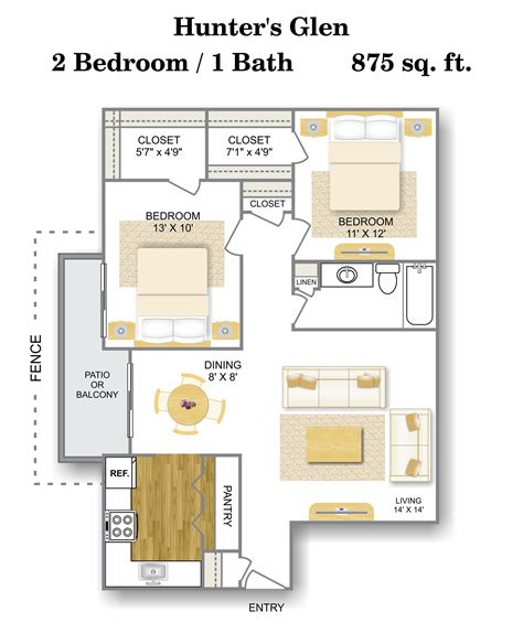 2 Bedroom 1 Bath 2 Bed Apartment Hunters Glen Apartments