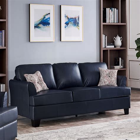 Alexandria Leather Sofa Blue Taf Furniture