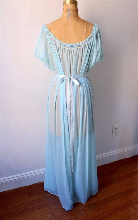1960s sheer chiffon night gown 60s vintage blue lingerie etsy