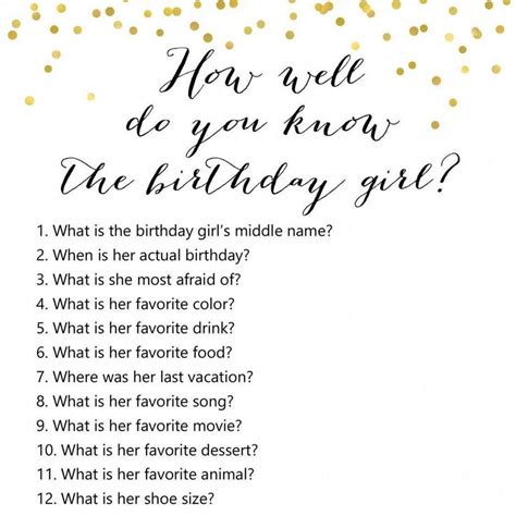 gold girl birthday party games who knows the birthday girl best how well do you know the